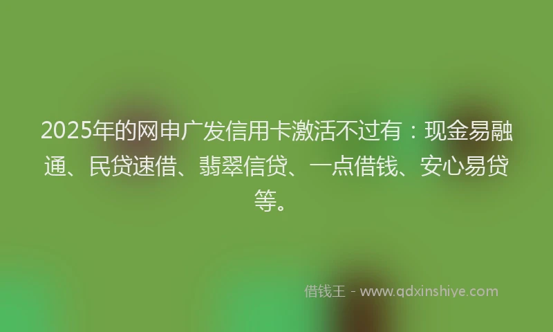 2025年的网申广发信用卡激活不过有：现金易融通、民贷速借、翡翠信贷、一点借钱、安心易贷等。