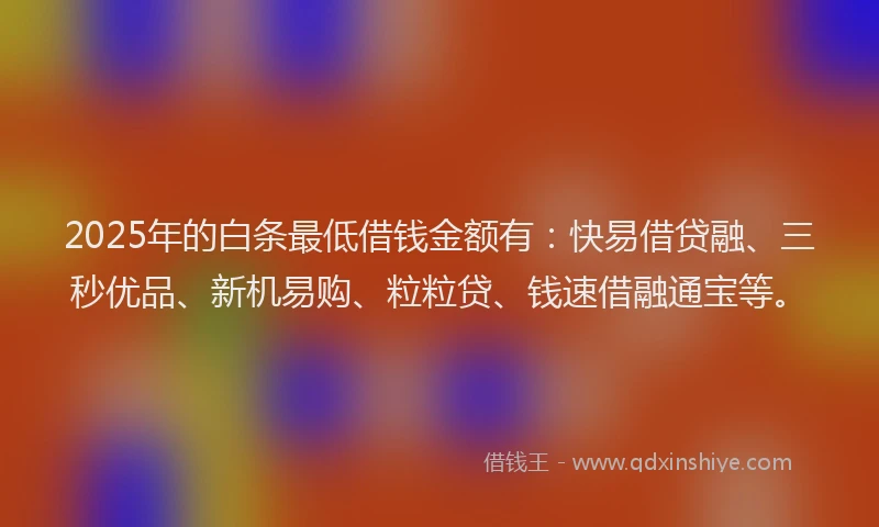 2025年的白条最低借钱金额有：快易借贷融、三秒优品、新机易购、粒粒贷、钱速借融通宝等。