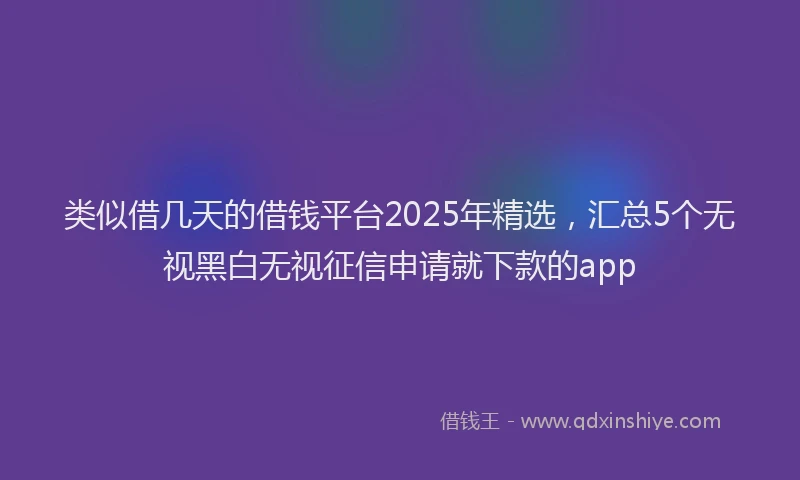 类似借几天的借钱平台2025年精选，汇总5个无视黑白无视征信申请就下款的app