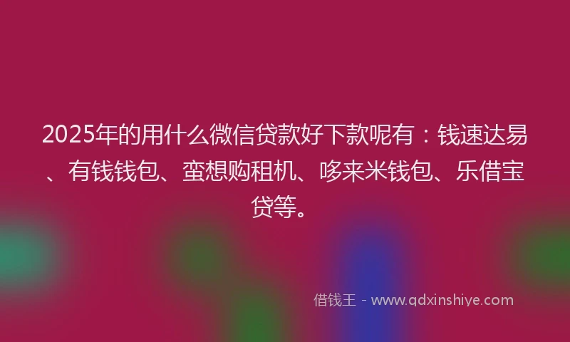 2025年的用什么微信贷款好下款呢有：钱速达易、有钱钱包、蛮想购租机、哆来米钱包、乐借宝贷等。