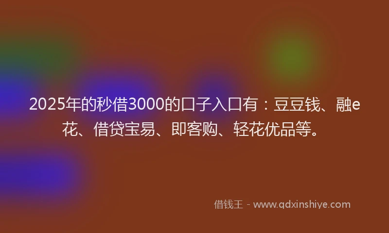 2025年的秒借3000的口子入口有：豆豆钱、融e花、借贷宝易、即客购、轻花优品等。
