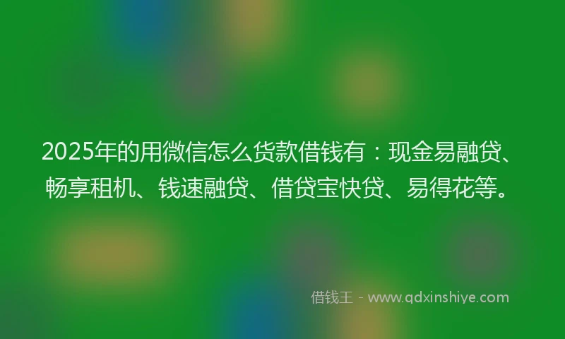 2025年的用微信怎么货款借钱有：现金易融贷、畅享租机、钱速融贷、借贷宝快贷、易得花等。