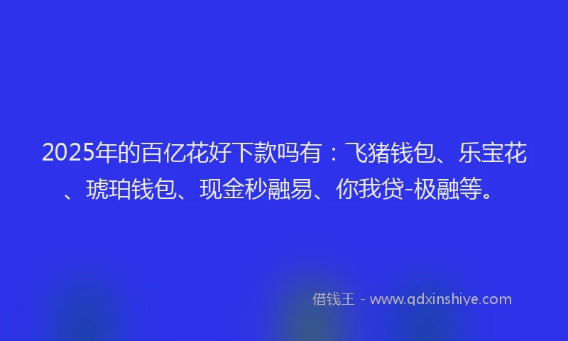 2025年的百亿花好下款吗有：飞猪钱包、乐宝花、琥珀钱包、现金秒融易、你我贷-极融等。