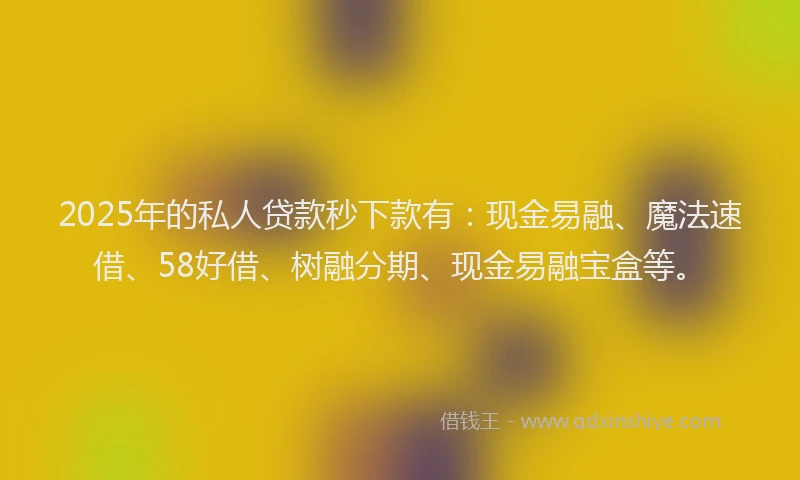 2025年的私人贷款秒下款有：现金易融、魔法速借、58好借、树融分期、现金易融宝盒等。