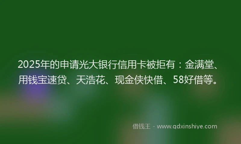 2025年的申请光大银行信用卡被拒有：金满堂、用钱宝速贷、天浩花、现金侠快借、58好借等。