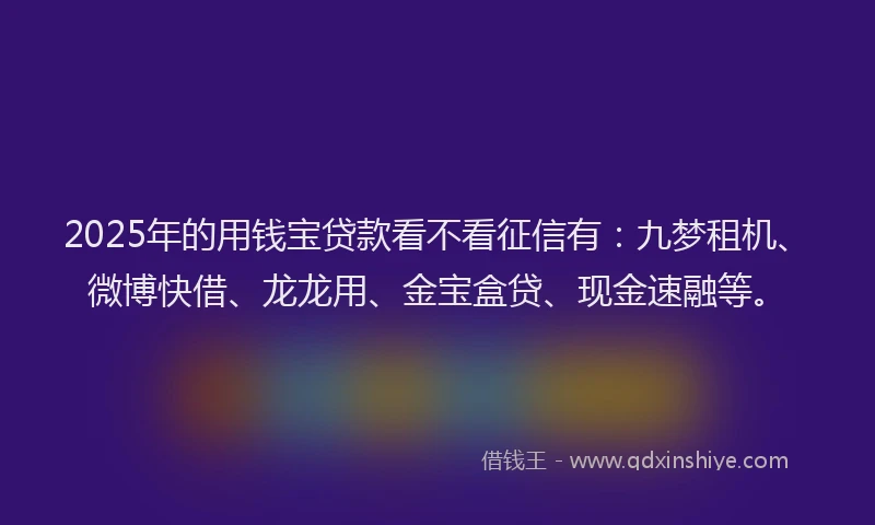 2025年的用钱宝贷款看不看征信有：九梦租机、微博快借、龙龙用、金宝盒贷、现金速融等。