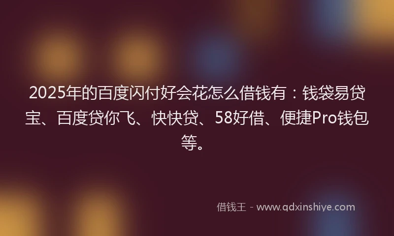 2025年的百度闪付好会花怎么借钱有：钱袋易贷宝、百度贷你飞、快快贷、58好借、便捷Pro钱包等。