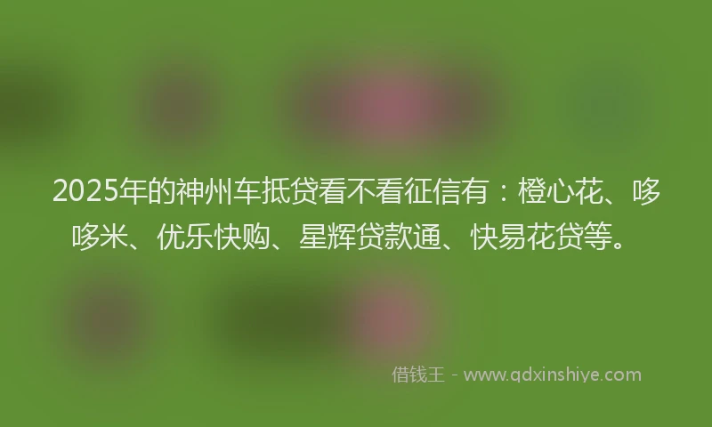 2025年的神州车抵贷看不看征信有：橙心花、哆哆米、优乐快购、星辉贷款通、快易花贷等。