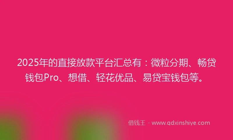 2025年的直接放款平台汇总有：微粒分期、畅贷钱包Pro、想借、轻花优品、易贷宝钱包等。