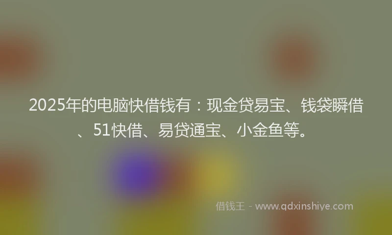 2025年的电脑快借钱有：现金贷易宝、钱袋瞬借、51快借、易贷通宝、小金鱼等。