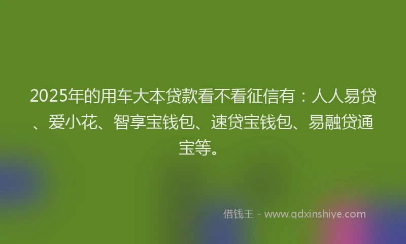 2025年的用车大本贷款看不看征信有：人人易贷、爱小花、智享宝钱包、速贷宝钱包、易融贷通宝等。