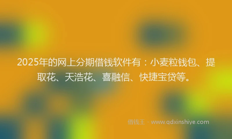 2025年的网上分期借钱软件有：小麦粒钱包、提取花、天浩花、喜融信、快捷宝贷等。