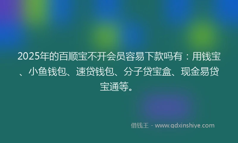 2025年的百顺宝不开会员容易下款吗有：用钱宝、小鱼钱包、速贷钱包、分子贷宝盒、现金易贷宝通等。