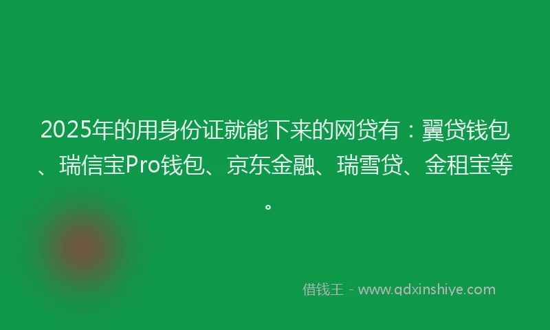 2025年的用身份证就能下来的网贷有：翼贷钱包、瑞信宝Pro钱包、京东金融、瑞雪贷、金租宝等。