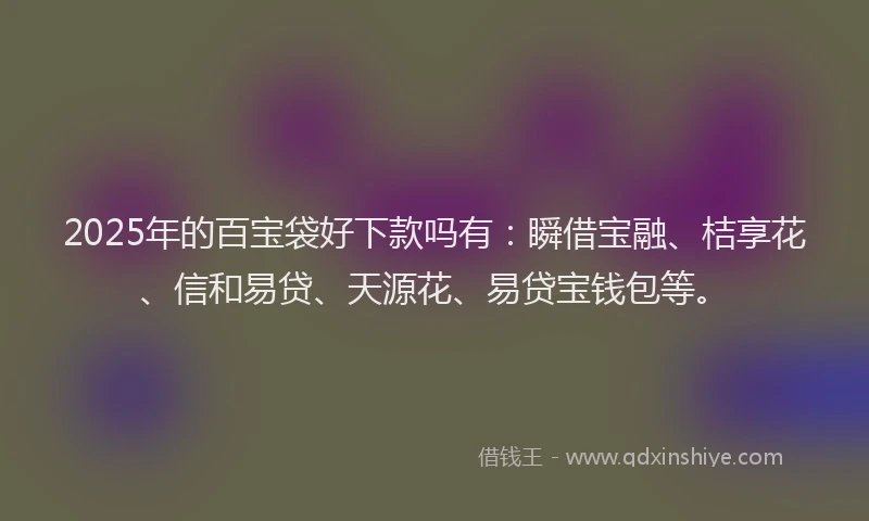 2025年的百宝袋好下款吗有：瞬借宝融、桔享花、信和易贷、天源花、易贷宝钱包等。