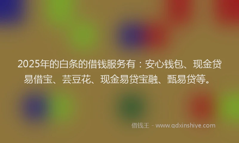 2025年的白条的借钱服务有：安心钱包、现金贷易借宝、芸豆花、现金易贷宝融、甄易贷等。