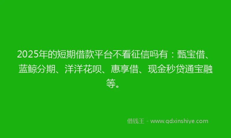 2025年的短期借款平台不看征信吗有：甄宝借、蓝鲸分期、洋洋花呗、惠享借、现金秒贷通宝融等。