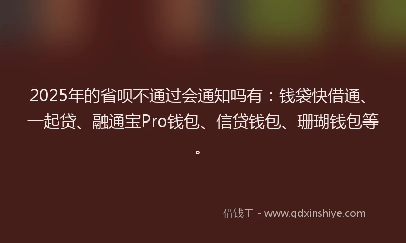 2025年的省呗不通过会通知吗有：钱袋快借通、一起贷、融通宝Pro钱包、信贷钱包、珊瑚钱包等。
