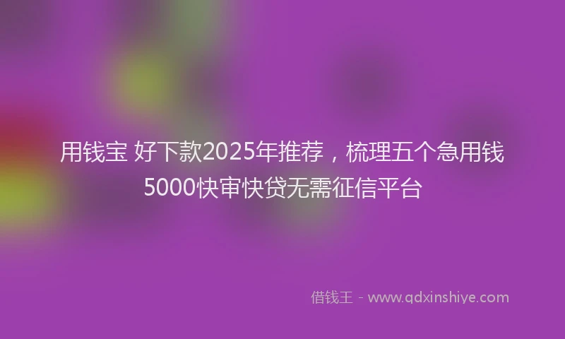 用钱宝 好下款2025年推荐，梳理五个急用钱5000快审快贷无需征信平台