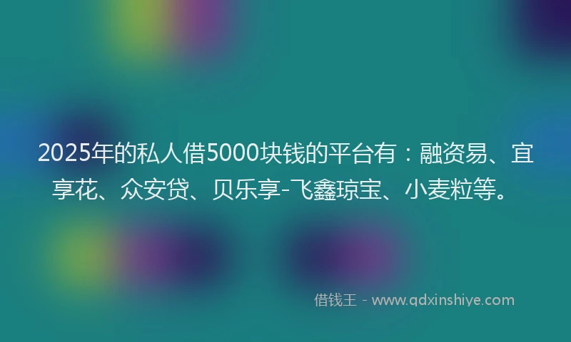 2025年的私人借5000块钱的平台有：融资易、宜享花、众安贷、贝乐享-飞鑫琼宝、小麦粒等。