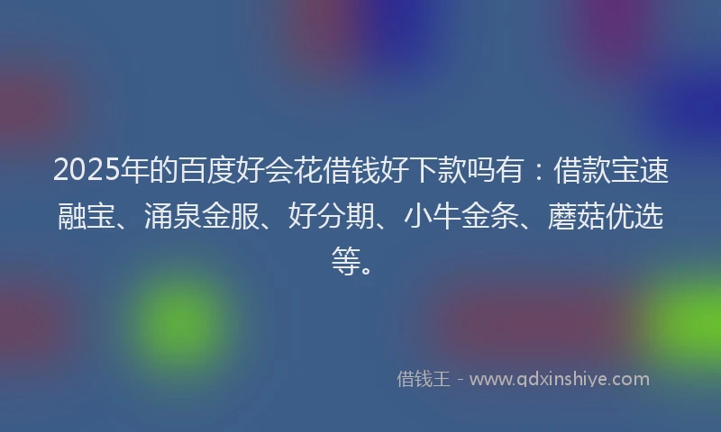 2025年的百度好会花借钱好下款吗有：借款宝速融宝、涌泉金服、好分期、小牛金条、蘑菇优选等。