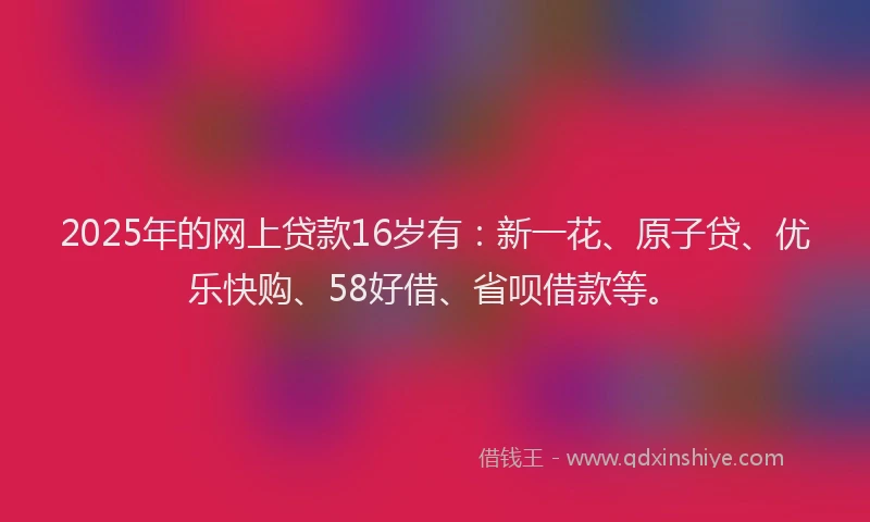 2025年的网上贷款16岁有：新一花、原子贷、优乐快购、58好借、省呗借款等。