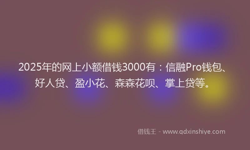 2025年的网上小额借钱3000有：信融Pro钱包、好人贷、盈小花、森森花呗、掌上贷等。