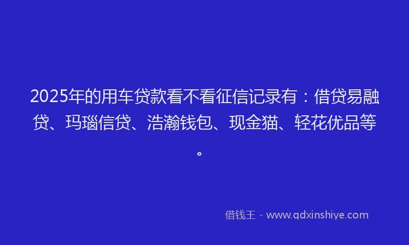2025年的用车贷款看不看征信记录有：借贷易融贷、玛瑙信贷、浩瀚钱包、现金猫、轻花优品等。