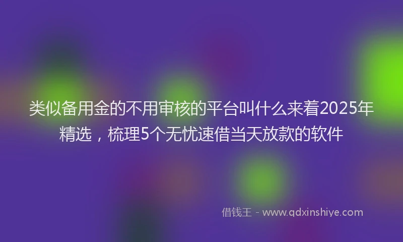 类似备用金的不用审核的平台叫什么来着2025年精选，梳理5个无忧速借当天放款的软件