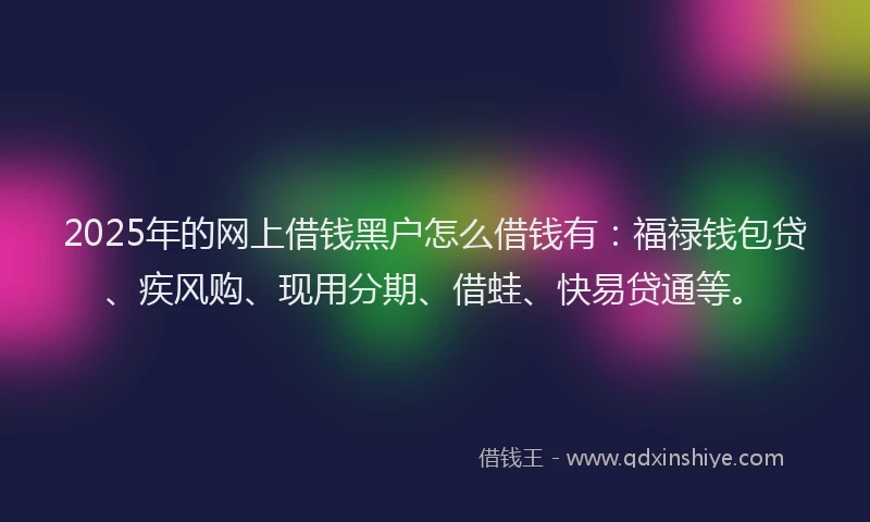 2025年的网上借钱黑户怎么借钱有：福禄钱包贷、疾风购、现用分期、借蛙、快易贷通等。