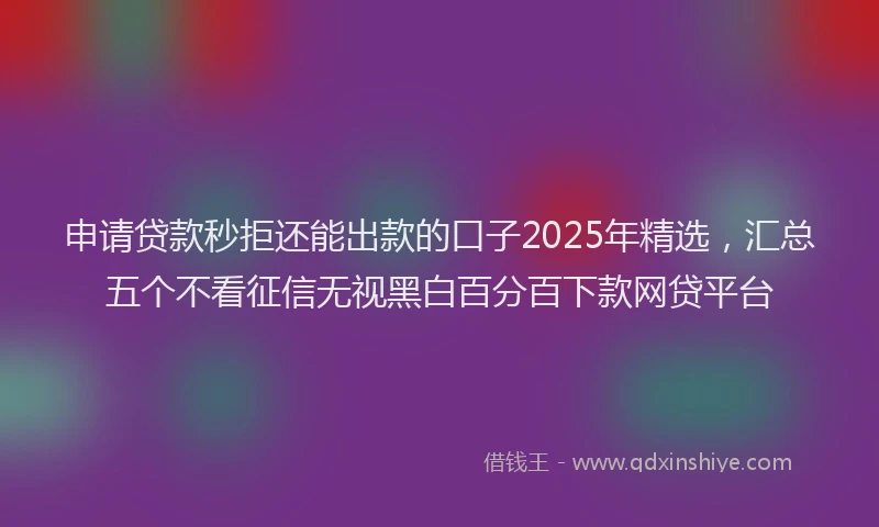 申请贷款秒拒还能出款的口子2025年精选，汇总五个不看征信无视黑白百分百下款网贷平台