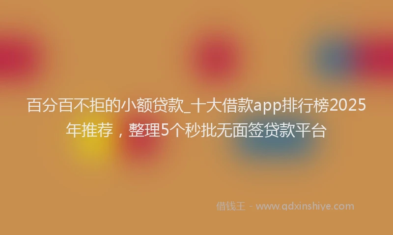 百分百不拒的小额贷款_十大借款app排行榜2025年推荐，整理5个秒批无面签贷款平台