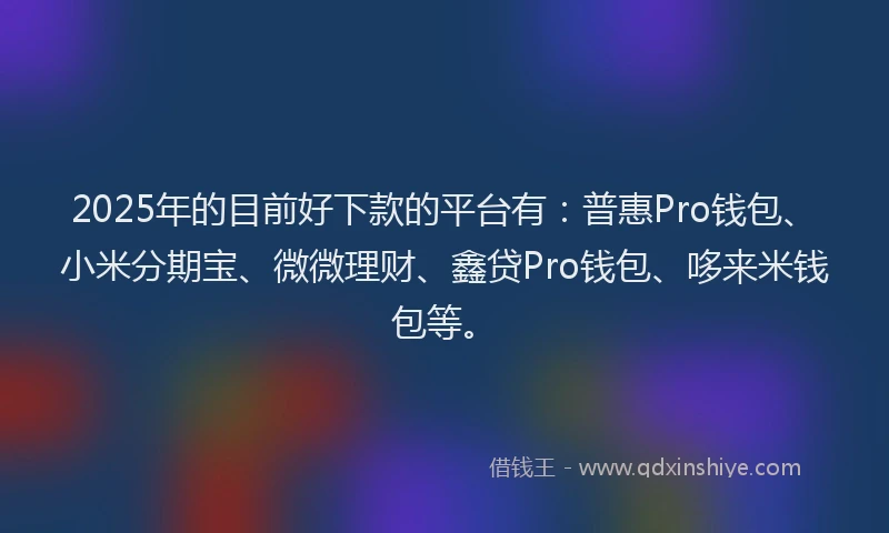 2025年的目前好下款的平台有：普惠Pro钱包、小米分期宝、微微理财、鑫贷Pro钱包、哆来米钱包等。