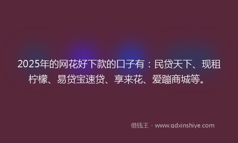 2025年的网花好下款的口子有：民贷天下、现租柠檬、易贷宝速贷、享来花、爱蹦商城等。