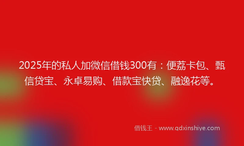 2025年的私人加微信借钱300有：便荔卡包、甄信贷宝、永卓易购、借款宝快贷、融逸花等。