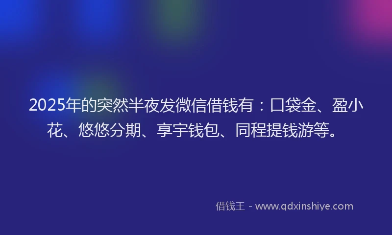 2025年的突然半夜发微信借钱有：口袋金、盈小花、悠悠分期、享宇钱包、同程提钱游等。