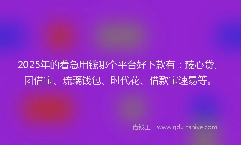 2025年的着急用钱哪个平台好下款有：臻心贷、团借宝、琉璃钱包、时代花、借款宝速易等。