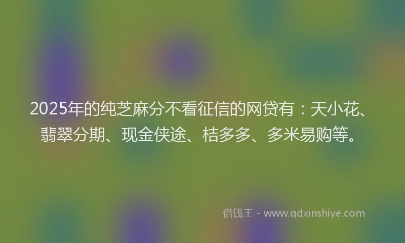 2025年的纯芝麻分不看征信的网贷有：天小花、翡翠分期、现金侠途、桔多多、多米易购等。
