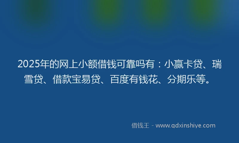2025年的网上小额借钱可靠吗有：小赢卡贷、瑞雪贷、借款宝易贷、百度有钱花、分期乐等。