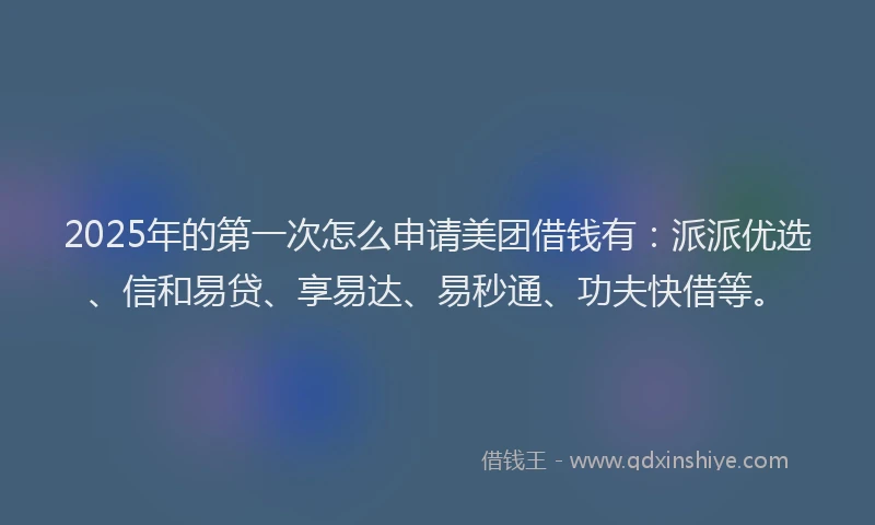 2025年的第一次怎么申请美团借钱有：派派优选、信和易贷、享易达、易秒通、功夫快借等。