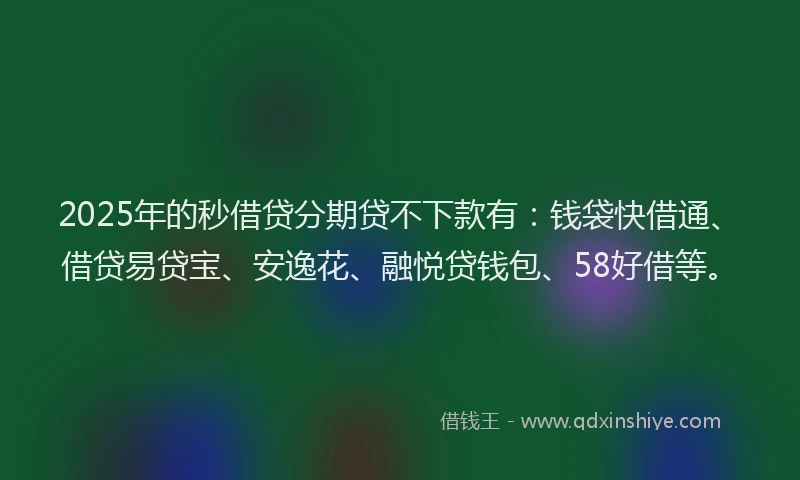 2025年的秒借贷分期贷不下款有：钱袋快借通、借贷易贷宝、安逸花、融悦贷钱包、58好借等。