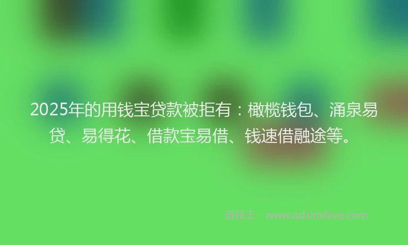 2025年的用钱宝贷款被拒有：橄榄钱包、涌泉易贷、易得花、借款宝易借、钱速借融途等。