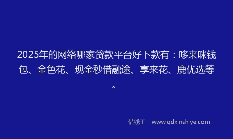 2025年的网络哪家贷款平台好下款有：哆来咪钱包、金色花、现金秒借融途、享来花、鹿优选等。