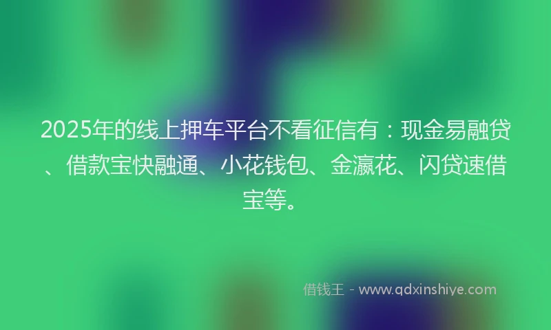 2025年的线上押车平台不看征信有：现金易融贷、借款宝快融通、小花钱包、金瀛花、闪贷速借宝等。
