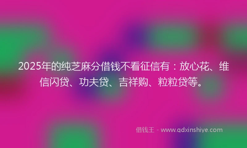 2025年的纯芝麻分借钱不看征信有：放心花、维信闪贷、功夫贷、吉祥购、粒粒贷等。