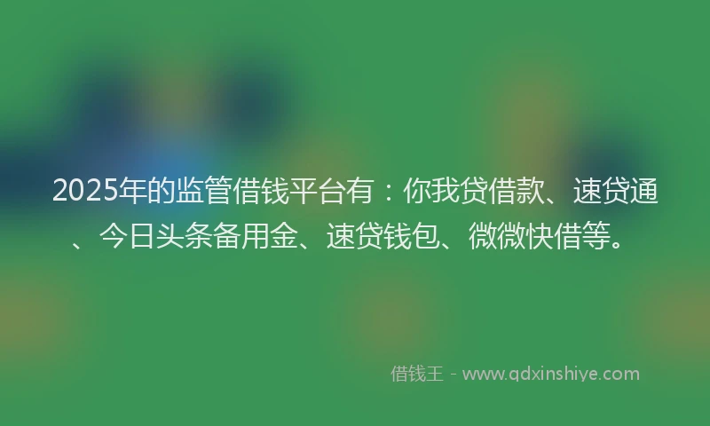 2025年的监管借钱平台有：你我贷借款、速贷通、今日头条备用金、速贷钱包、微微快借等。