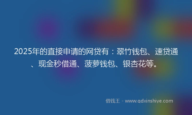 2025年的直接申请的网贷有：翠竹钱包、速贷通、现金秒借通、菠萝钱包、银杏花等。