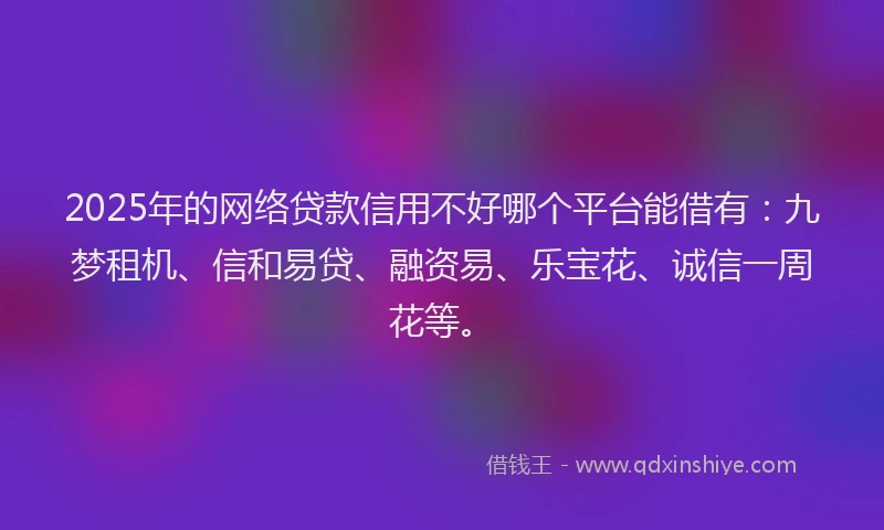 2025年的网络贷款信用不好哪个平台能借有：九梦租机、信和易贷、融资易、乐宝花、诚信一周花等。