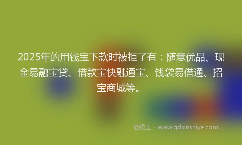 2025年的用钱宝下款时被拒了有：随意优品、现金易融宝贷、借款宝快融通宝、钱袋易借通、招宝商城等。