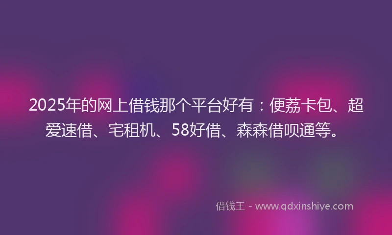 2025年的网上借钱那个平台好有：便荔卡包、超爱速借、宅租机、58好借、森森借呗通等。